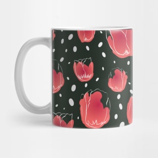 Red tulips on falling snow  pattern Mug